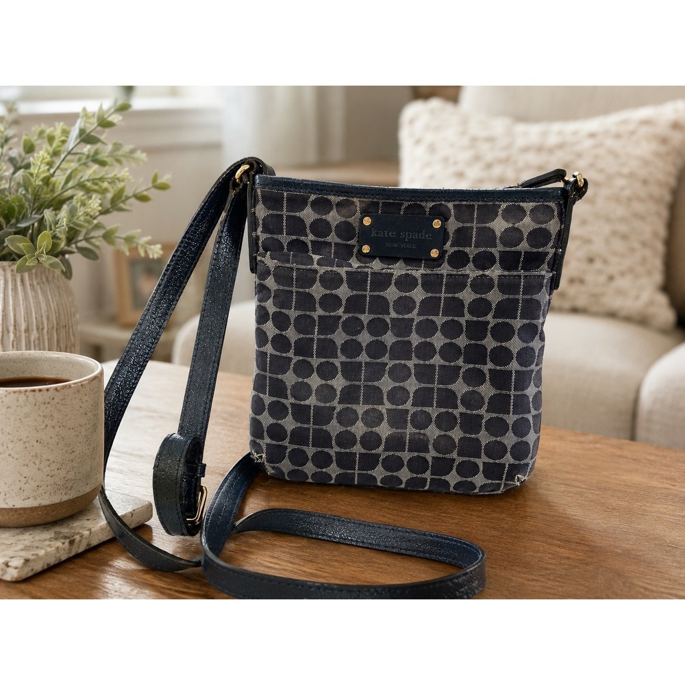 Kate‎ Spade Classic Noel Jacquard Swingpack Crossbody Navy Gray Bag